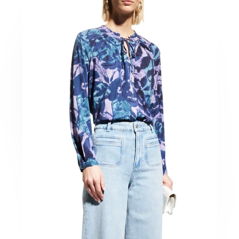 Nic+Zoe Indigo Vines Printed Raglan Sleeve Top Blue & Purple Size XL